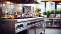 Professional kitchen with stove and oven - generative AI Royalty Free Stock Photo