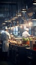 Professional kitchen team chef preparing food meal, working in modern luxury restaurant. Vertical artwork. Generative AI