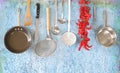 Professional kitchen utensils for restaurant and spicy hot pepper, culinary,cooking,menu,mockup, free copy space