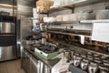 Professional kitchen, view counter in stainless steel Royalty Free Stock Photo