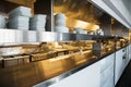 Professional kitchen, view counter in steel Royalty Free Stock Photo