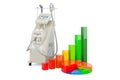 Professional Laser Tattoo Removal Machine with growth bar graph and pie chart. 3D rendering