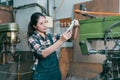 Professional lathe machining factory woman worker