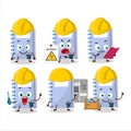 Professional Lineman blue book cartoon character with tools