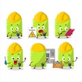 Professional Lineman green sticky notes cartoon character with tools