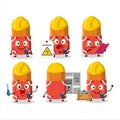 Professional Lineman red eraser cartoon character with tools