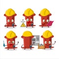 Professional Lineman red push pin cartoon character with tools