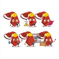 Professional Lineman red tie cartoon character with tools