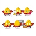 Professional Lineman yellow chinese hat cartoon character with tools