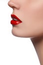 Professional lips make-up. Lipgloss and brush. Lipstick. Beauty girl applying lip gloss. lips. Beauty red lip makeup