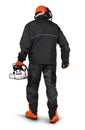 Professional logger with safety gear