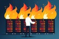 professional looking at an array of servers and fire. symbolizes technological progress, computer security, and risk pro Royalty Free Stock Photo