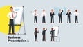 Business teacher man giving lecture poses set