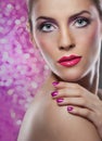 Professional make up - beautiful female art portrait with beautiful eyes. Elegance. Genuine natural woman in studio. Portrait Royalty Free Stock Photo