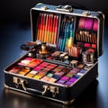 Professional makeup artist's kit with vibrant colors and textures