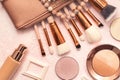 Professional makeup brushes, Golden bronzer and blush Royalty Free Stock Photo