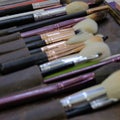 Professional makeup brushes and tools, make-up products set. Theme of fashion style. Square frame background Royalty Free Stock Photo