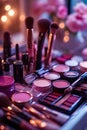 Professional Makeup Kit: Vibrant Palette and Essential Brushes, Portrait Images Generative AI Royalty Free Stock Photo