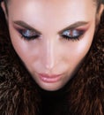 Professional makeup using highlighter and shiny eyeshadows. Royalty Free Stock Photo