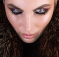 Professional makeup using highlighter and shiny eyeshadows Royalty Free Stock Photo
