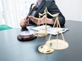 A professional male lawyer who works at a law firm has scales, Scales of justice, documents about justice, and lawsuits. Concepts Royalty Free Stock Photo