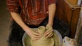 Professional male potter working in workshop, studio Royalty Free Stock Photo