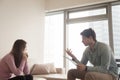 Professional male psychologist talking to upset crying woman, ps Royalty Free Stock Photo