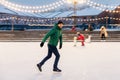 Professional male skater shows his skating talents, being sure o