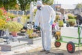 professional man cleaning cemetery