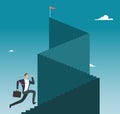 Professional man running up stairway to mountain peak. Business sucess vector concept