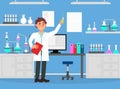 Professional man scientist doing chemical researchers using laboratory equipment. Science research lab cartoon vector Royalty Free Stock Photo