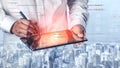 Professional Man Using Digital Tablet for Data Analysis in Urban Environment Showcasing Concepts of Technology Royalty Free Stock Photo