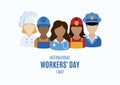 International Workers` Day Poster with man and woman worker vector