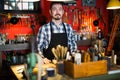 Professional man worker displaying his workplace Royalty Free Stock Photo