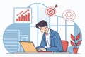 Professional man working on laptop in modern office setting, analyzing data charts and focusing on targets for business growth and Royalty Free Stock Photo