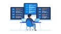 IT professional managing complex data on multiple monitors. vector design Generative AI Royalty Free Stock Photo
