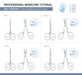 Professional Manicure Tutorial. How to Hold Manicure Scissors. Vector