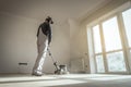 Professional master polishing parquet floor with special machine Royalty Free Stock Photo