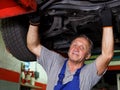 Mechanician repairing car