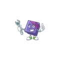 Professional Mechanic purple gift box mascot cartoon character style