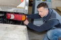 Professional mechanic repairing truck Royalty Free Stock Photo