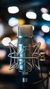Professional microphone against bokeh background, capturing audio ambiance