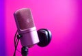 Professional microphone with pink purple background banner