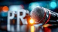 Professional microphone with PR letters symbolizing public relations, media communication, and broadcasting Royalty Free Stock Photo