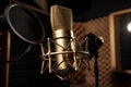 Professional microphone on stand in recording studio, closeup Royalty Free Stock Photo