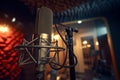 Professional microphone on stand in recording studio, closeup Royalty Free Stock Photo