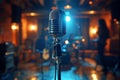 Professional microphone studio podcast stream interview platform radio with micrecording voice singing in bright record Royalty Free Stock Photo