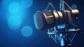 A Professional microphone with waveform on blue background. Podcast or recording studio background. Microphone. Generative Ai Royalty Free Stock Photo