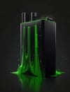 A professional minimalistic vector graphic of a battery with visible green fluid inside