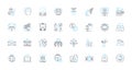 Professional misconduct linear icons set. Corruption, Bribery, Fraud, Embezzlement, Exploitation, Deception, Dishsty